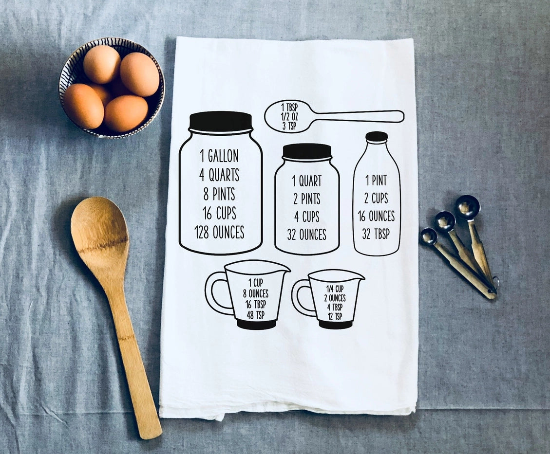 Cheat Sheet Measuring Conversions Kitchen Tea Towel